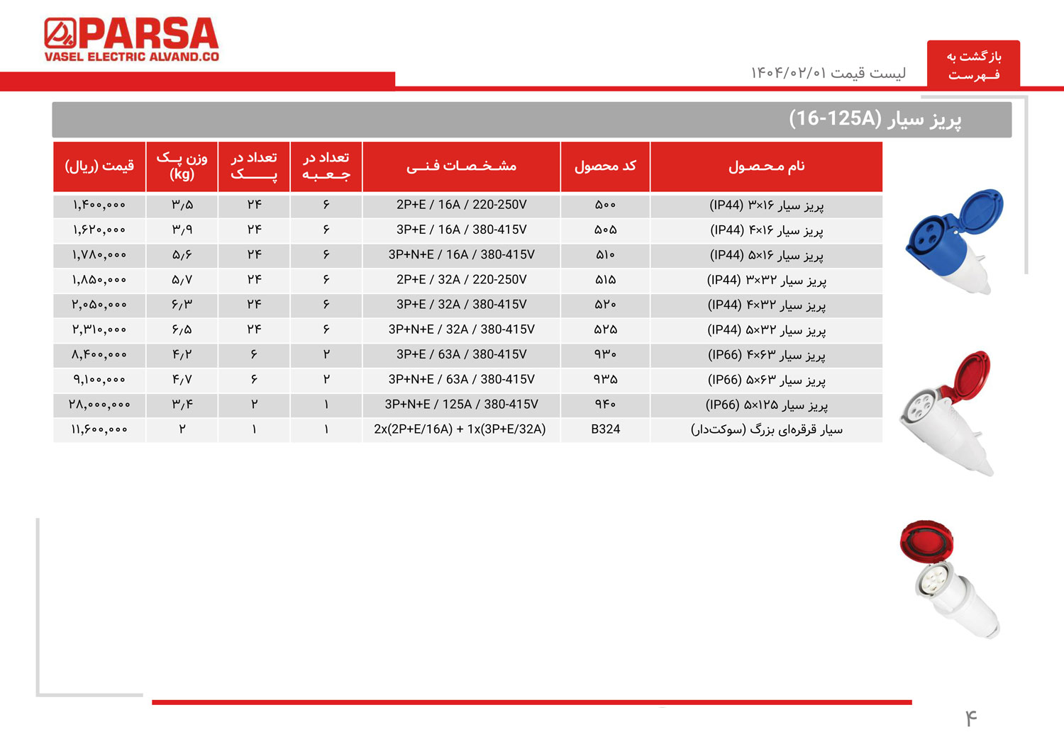 لیست قیمت واصل الکتریک